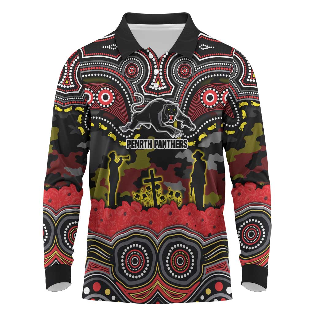 ANZAC Day Penrith Panthers Long Sleeve Polo Shirt Military Memorial Aboriginal Indigenous Art