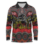 ANZAC Day Penrith Panthers Long Sleeve Polo Shirt Military Memorial Aboriginal Indigenous Art
