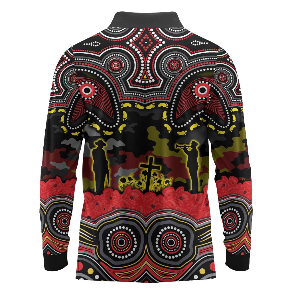ANZAC Day Penrith Panthers Long Sleeve Polo Shirt Military Memorial Aboriginal Indigenous Art