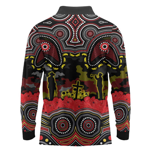 ANZAC Day Penrith Panthers Long Sleeve Polo Shirt Military Memorial Aboriginal Indigenous Art