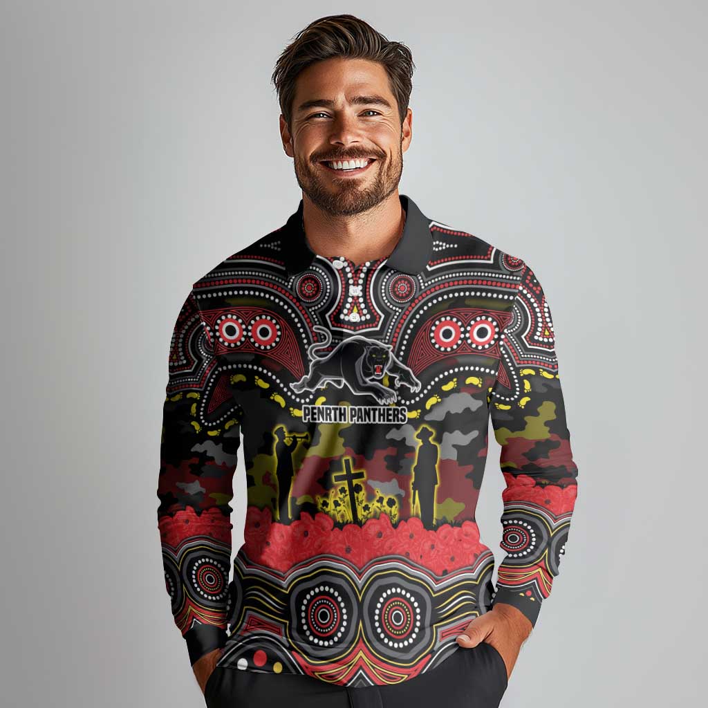 ANZAC Day Penrith Panthers Long Sleeve Polo Shirt Military Memorial Aboriginal Indigenous Art