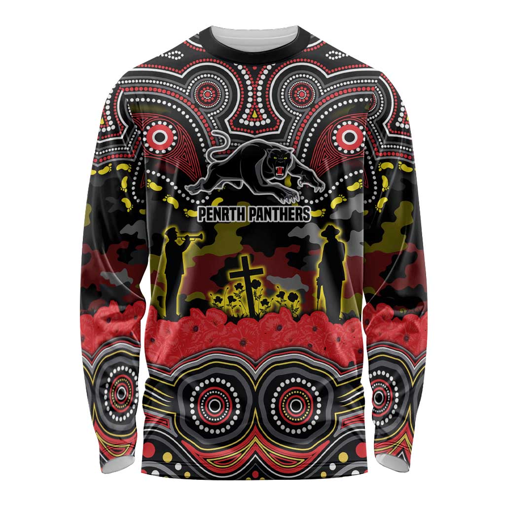 ANZAC Day Penrith Panthers Long Sleeve Shirt Military Memorial Aboriginal Indigenous Art