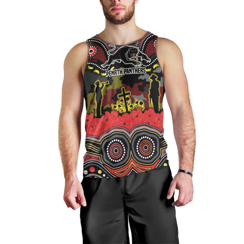 ANZAC Day Penrith Panthers Men Tank Top Military Memorial Aboriginal Indigenous Art