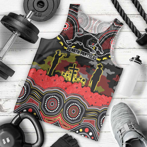 ANZAC Day Penrith Panthers Men Tank Top Military Memorial Aboriginal Indigenous Art