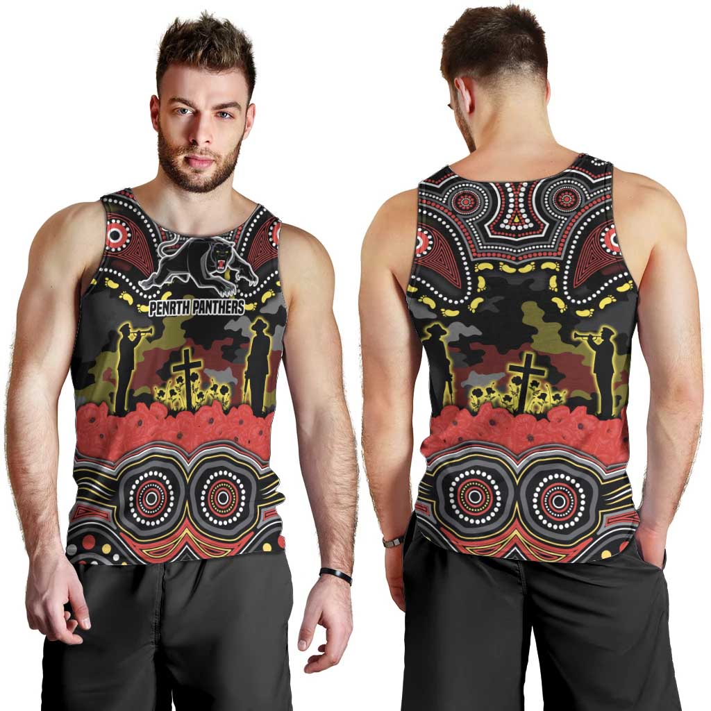 ANZAC Day Penrith Panthers Men Tank Top Military Memorial Aboriginal Indigenous Art