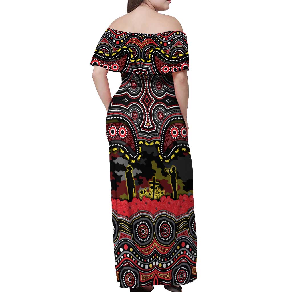 ANZAC Day Penrith Panthers Off Shoulder Maxi Dress Military Memorial Aboriginal Indigenous Art