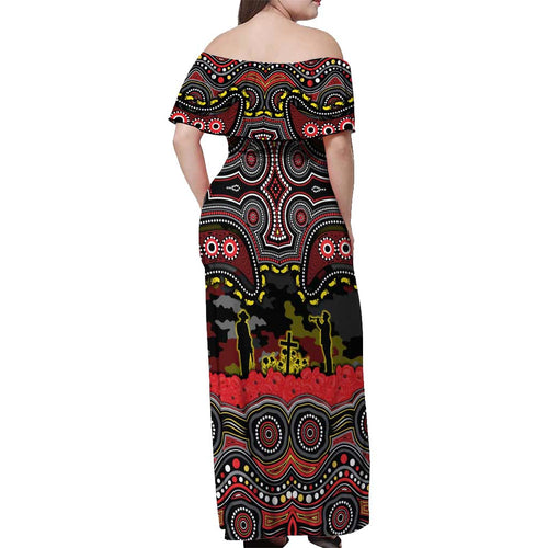 ANZAC Day Penrith Panthers Off Shoulder Maxi Dress Military Memorial Aboriginal Indigenous Art