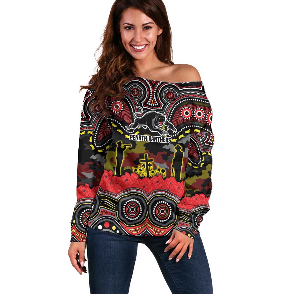 ANZAC Day Penrith Panthers Off Shoulder Sweater Military Memorial Aboriginal Indigenous Art