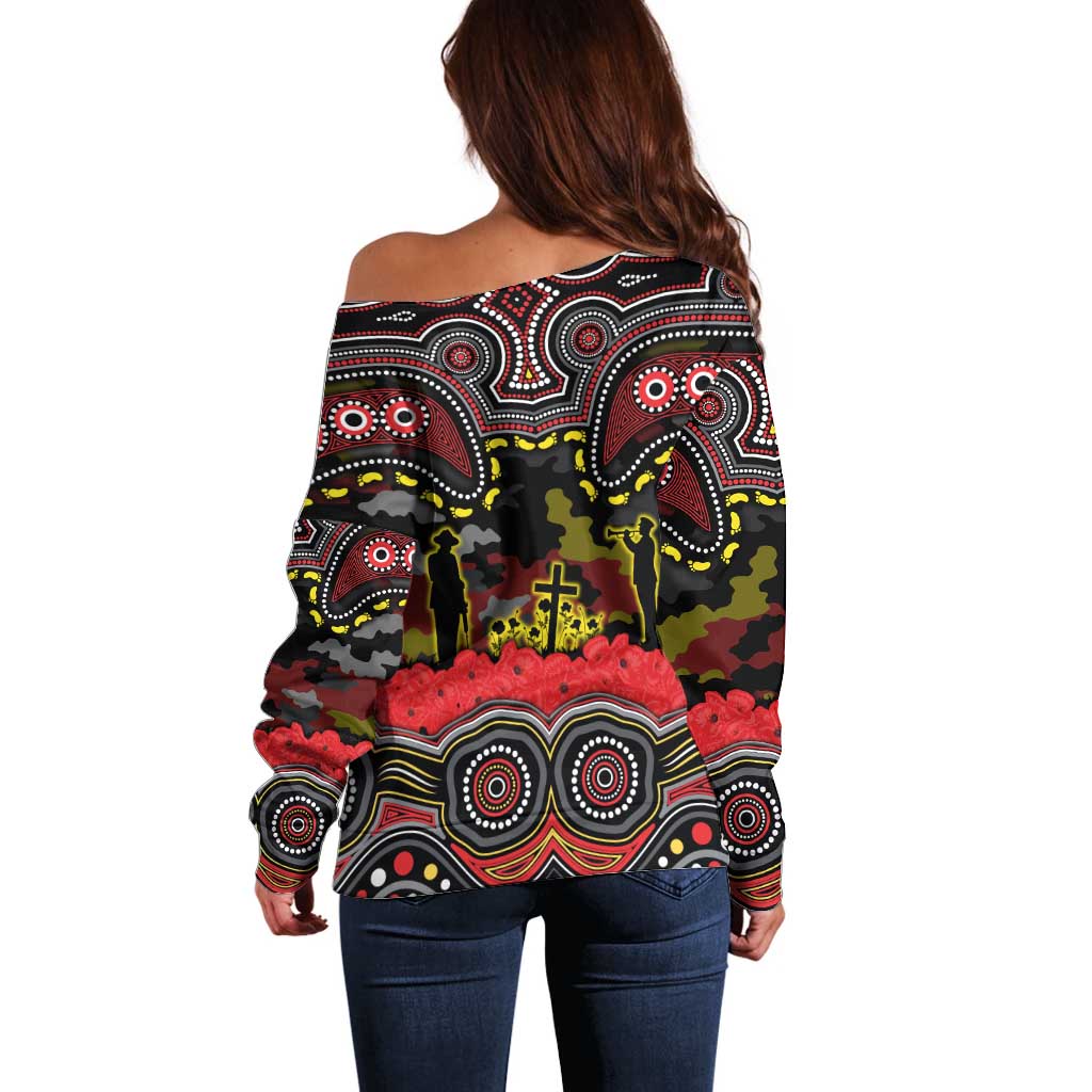 ANZAC Day Penrith Panthers Off Shoulder Sweater Military Memorial Aboriginal Indigenous Art