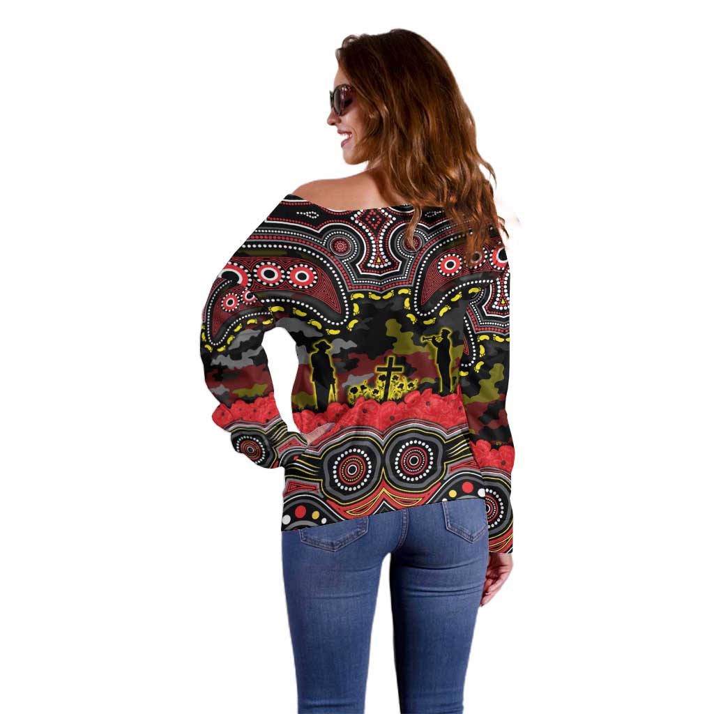 ANZAC Day Penrith Panthers Off Shoulder Sweater Military Memorial Aboriginal Indigenous Art