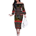 ANZAC Day Penrith Panthers Off The Shoulder Long Sleeve Dress Military Memorial Aboriginal Indigenous Art
