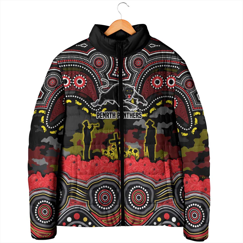 ANZAC Day Penrith Panthers Padded Jacket Military Memorial Aboriginal Indigenous Art