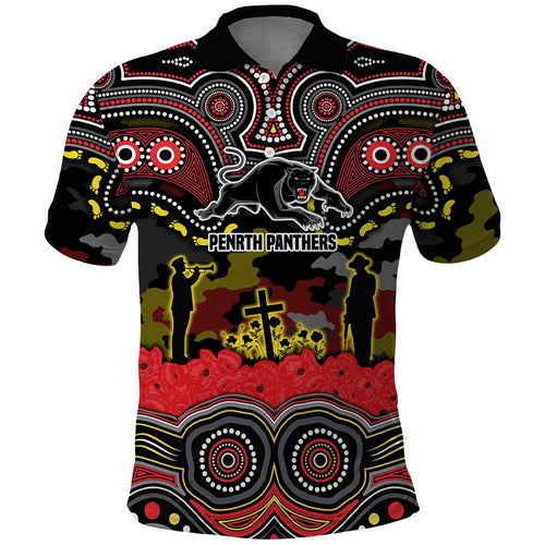 ANZAC Day Penrith Panthers Polo Shirt Military Memorial Aboriginal Indigenous Art