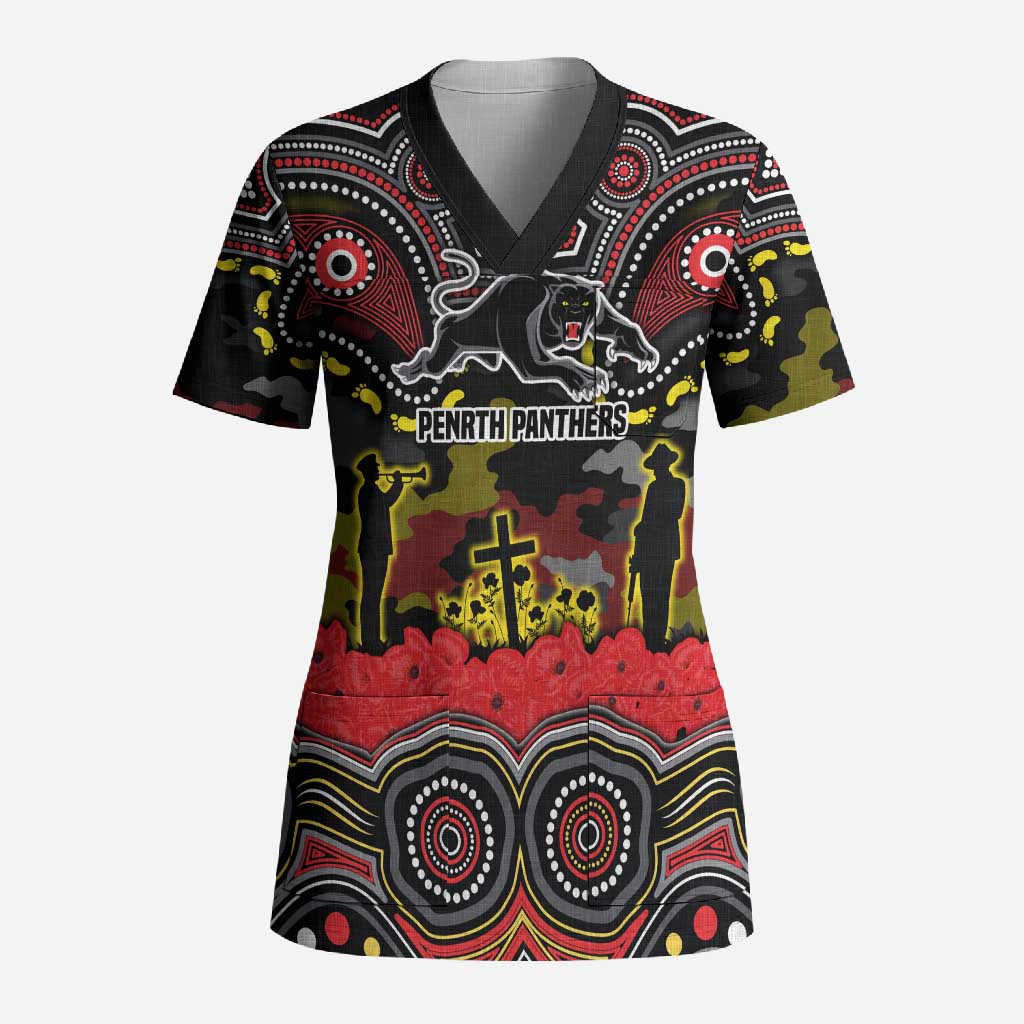 ANZAC Day Penrith Panthers Scrub Top Military Memorial Aboriginal Indigenous Art