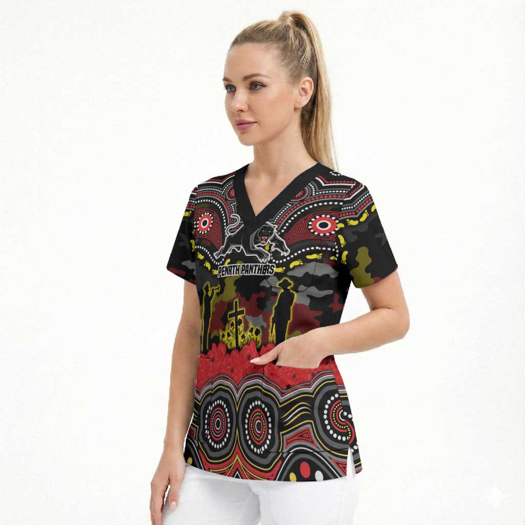 ANZAC Day Penrith Panthers Scrub Top Military Memorial Aboriginal Indigenous Art