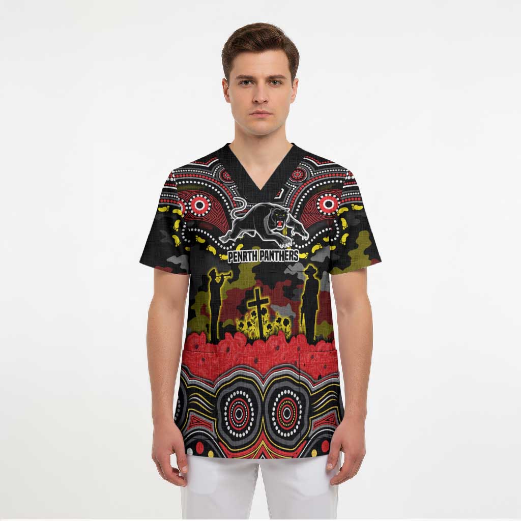 ANZAC Day Penrith Panthers Scrub Top Military Memorial Aboriginal Indigenous Art