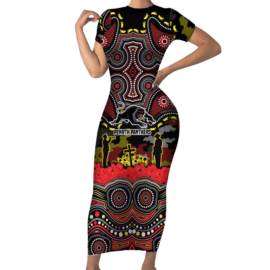ANZAC Day Penrith Panthers Short Sleeve Bodycon Dress Military Memorial Aboriginal Indigenous Art