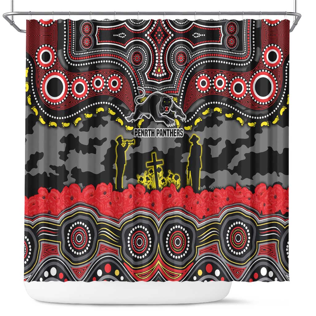 ANZAC Day Penrith Panthers Shower Curtain Military Memorial Aboriginal Indigenous Art