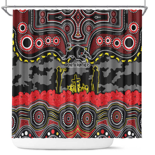 ANZAC Day Penrith Panthers Shower Curtain Military Memorial Aboriginal Indigenous Art