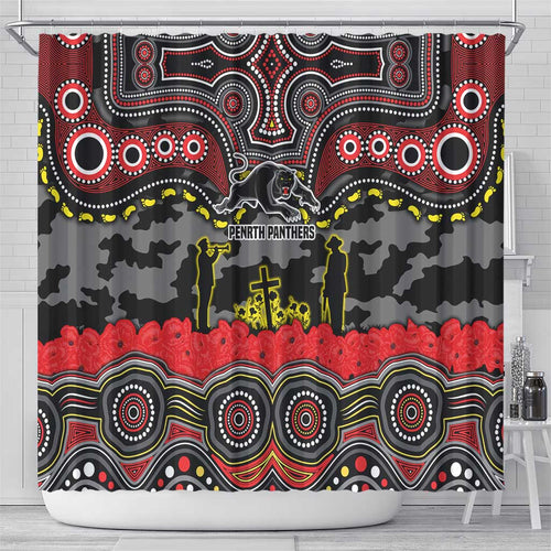 ANZAC Day Penrith Panthers Shower Curtain Military Memorial Aboriginal Indigenous Art