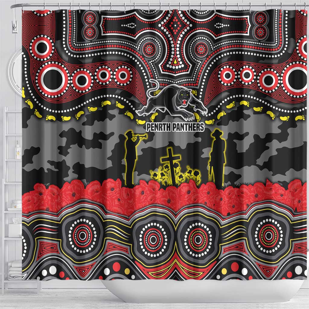 ANZAC Day Penrith Panthers Shower Curtain Military Memorial Aboriginal Indigenous Art