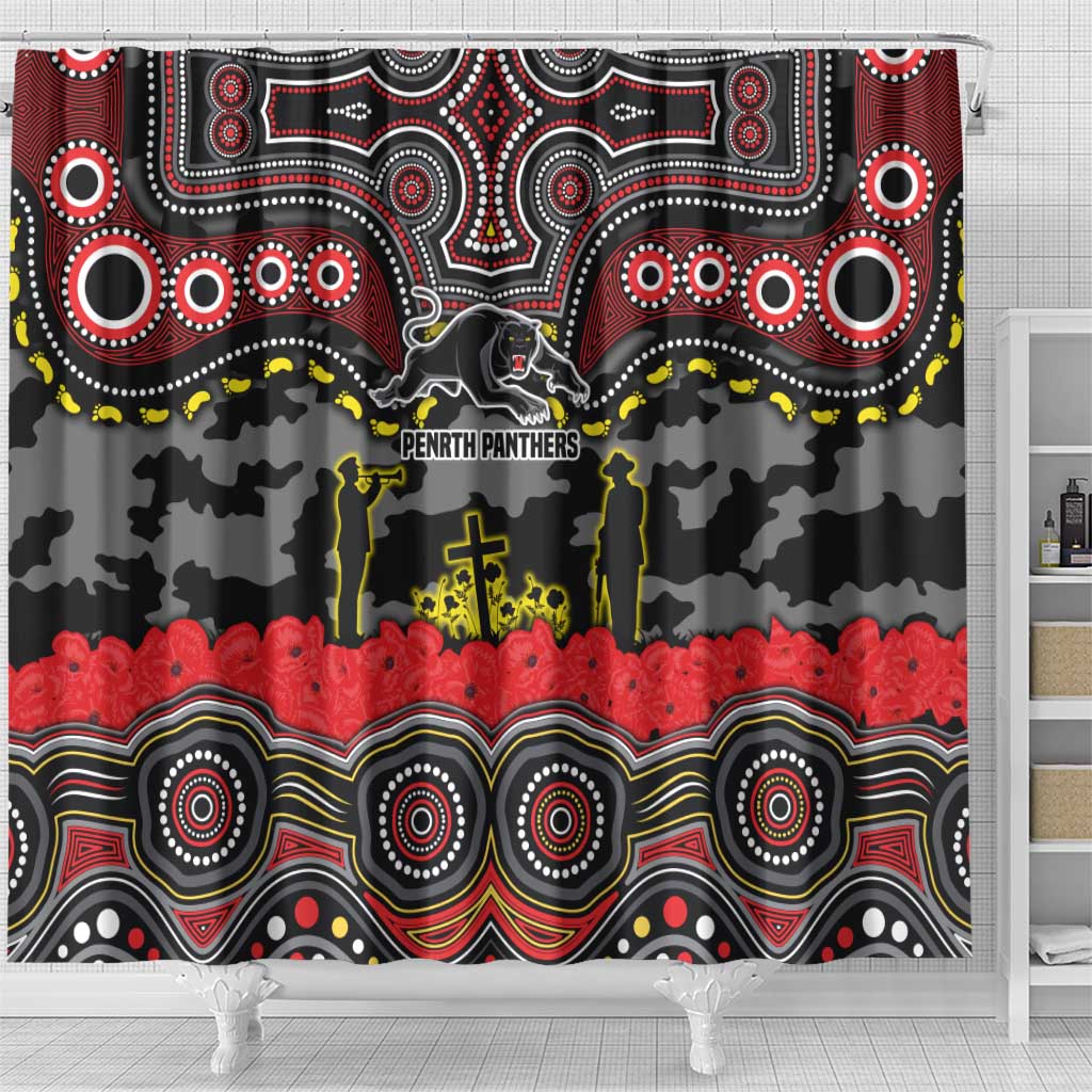 ANZAC Day Penrith Panthers Shower Curtain Military Memorial Aboriginal Indigenous Art