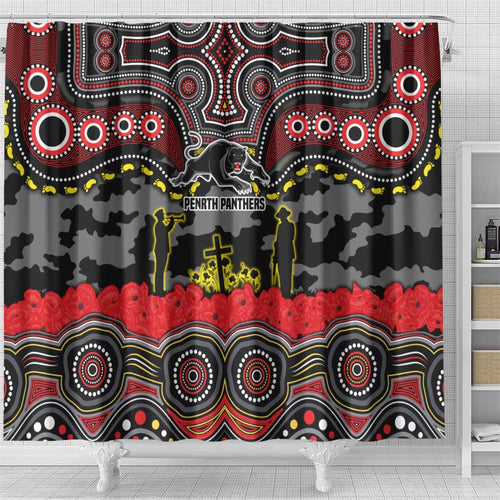 ANZAC Day Penrith Panthers Shower Curtain Military Memorial Aboriginal Indigenous Art