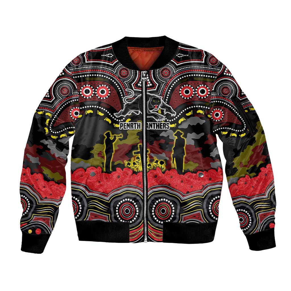 ANZAC Day Penrith Panthers Sleeve Zip Bomber Jacket Military Memorial Aboriginal Indigenous Art