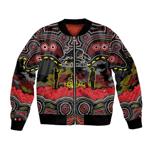 ANZAC Day Penrith Panthers Sleeve Zip Bomber Jacket Military Memorial Aboriginal Indigenous Art