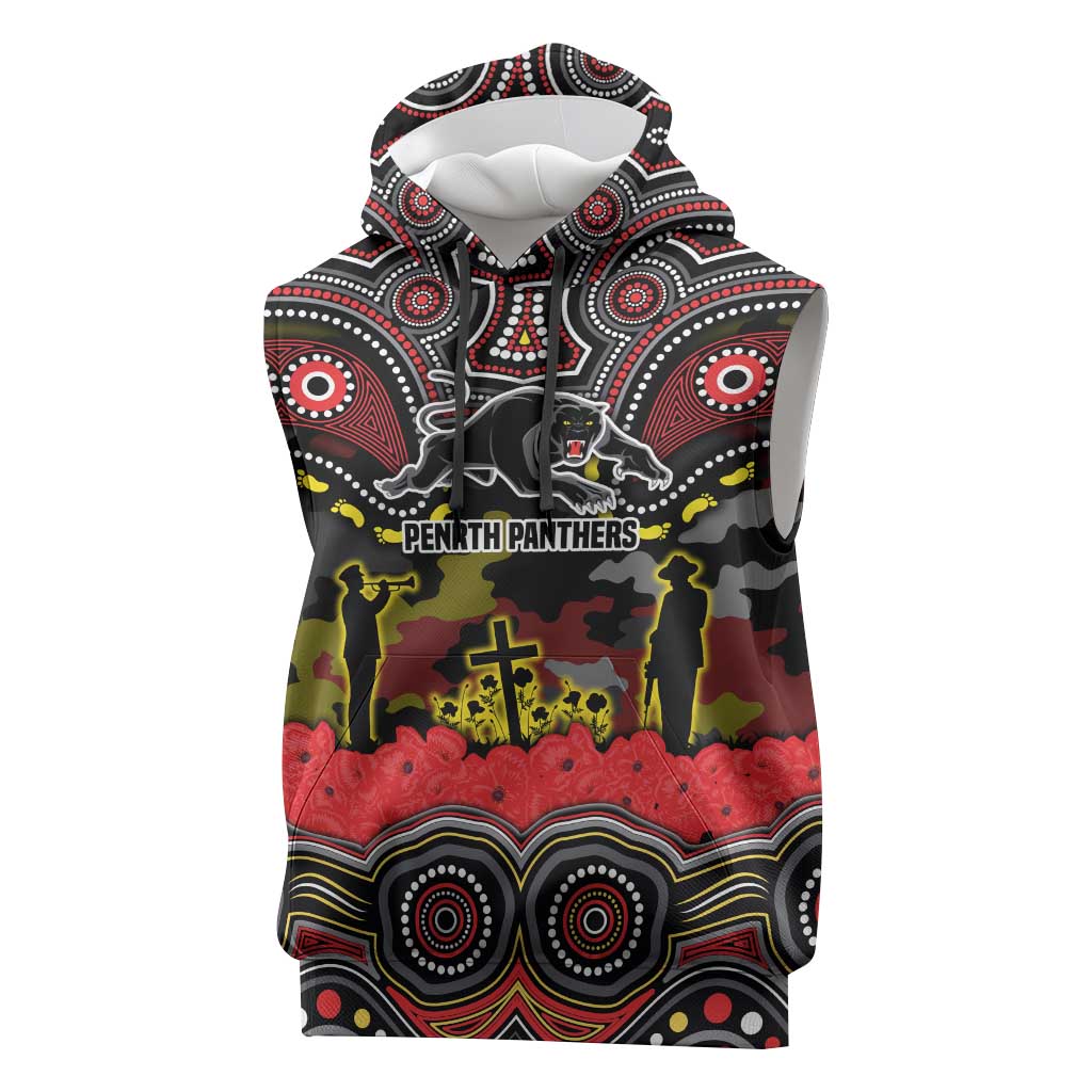 ANZAC Day Penrith Panthers Sleeveless Hoodie Military Memorial Aboriginal Indigenous Art