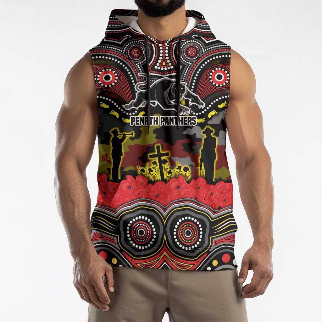 ANZAC Day Penrith Panthers Sleeveless Hoodie Military Memorial Aboriginal Indigenous Art