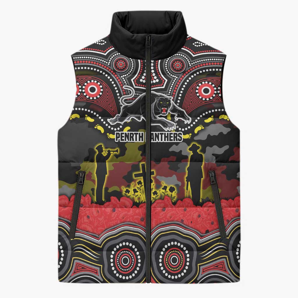 ANZAC Day Penrith Panthers Sleeveless Puffer Jacket Military Memorial Aboriginal Indigenous Art