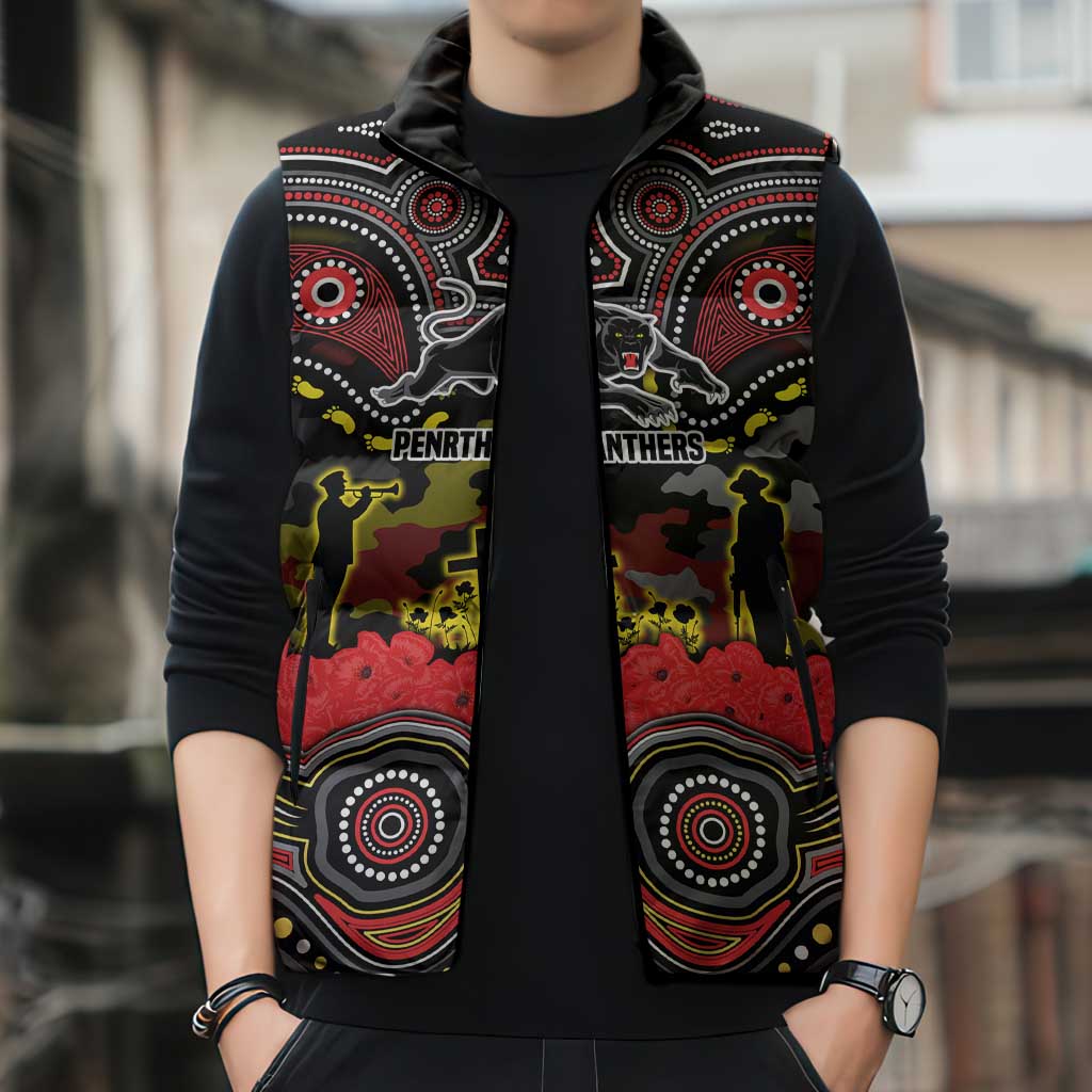 ANZAC Day Penrith Panthers Sleeveless Puffer Jacket Military Memorial Aboriginal Indigenous Art