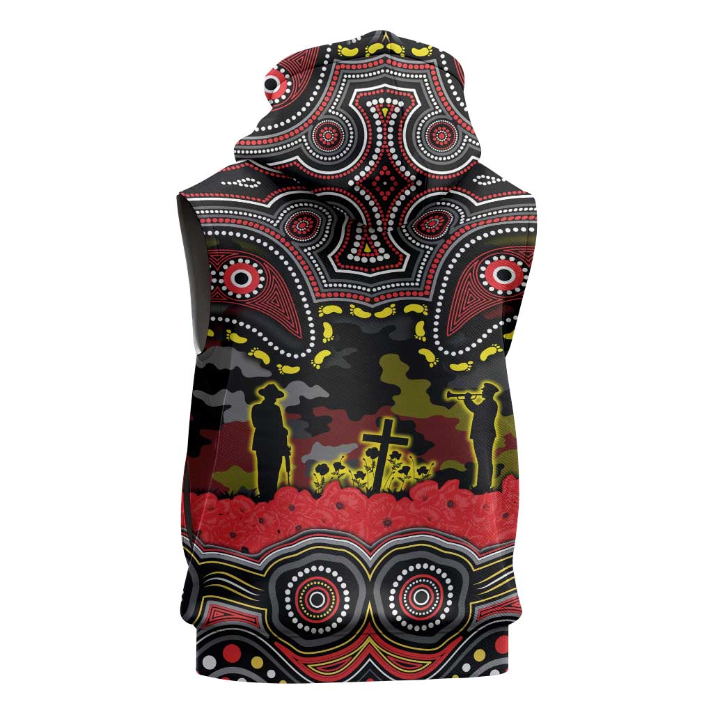 ANZAC Day Penrith Panthers Sleeveless Zip Hoodie Military Memorial Aboriginal Indigenous Art