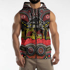 ANZAC Day Penrith Panthers Sleeveless Zip Hoodie Military Memorial Aboriginal Indigenous Art