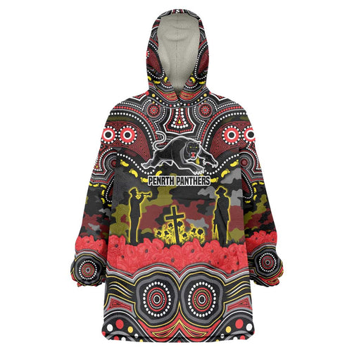 ANZAC Day Penrith Panthers Wearable Blanket Hoodie Military Memorial Aboriginal Indigenous Art