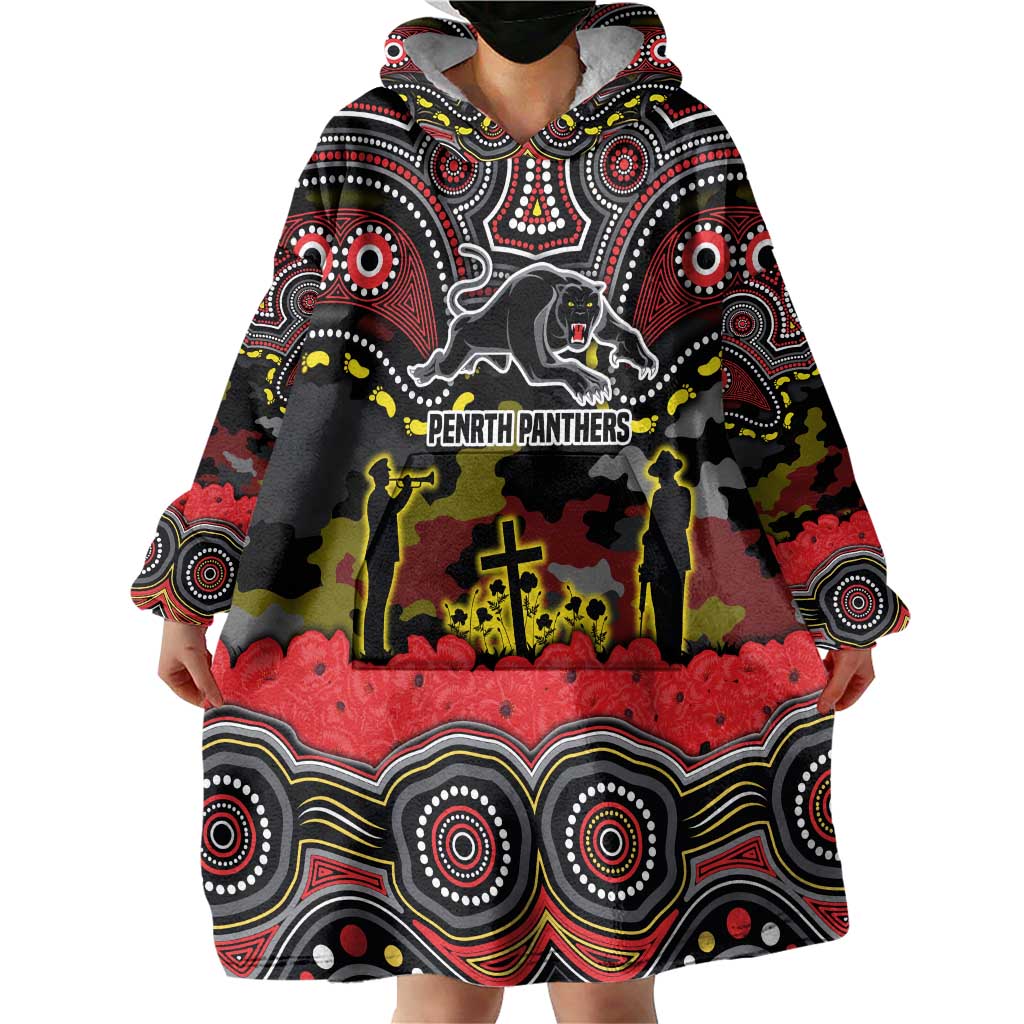 ANZAC Day Penrith Panthers Wearable Blanket Hoodie Military Memorial Aboriginal Indigenous Art