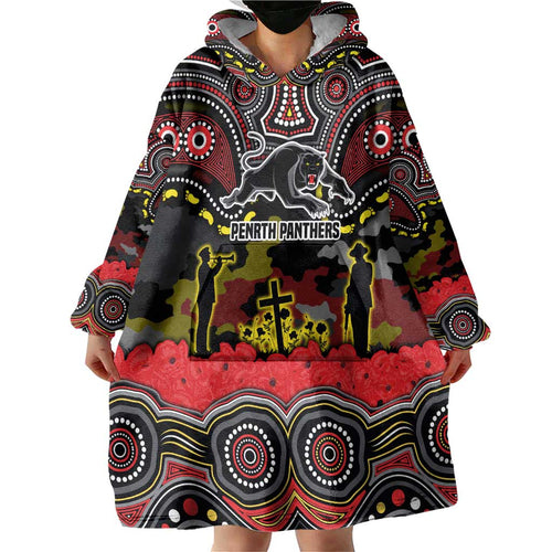 ANZAC Day Penrith Panthers Wearable Blanket Hoodie Military Memorial Aboriginal Indigenous Art