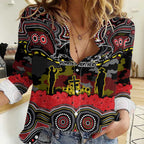 ANZAC Day Penrith Panthers Women Casual Shirt Military Memorial Aboriginal Indigenous Art