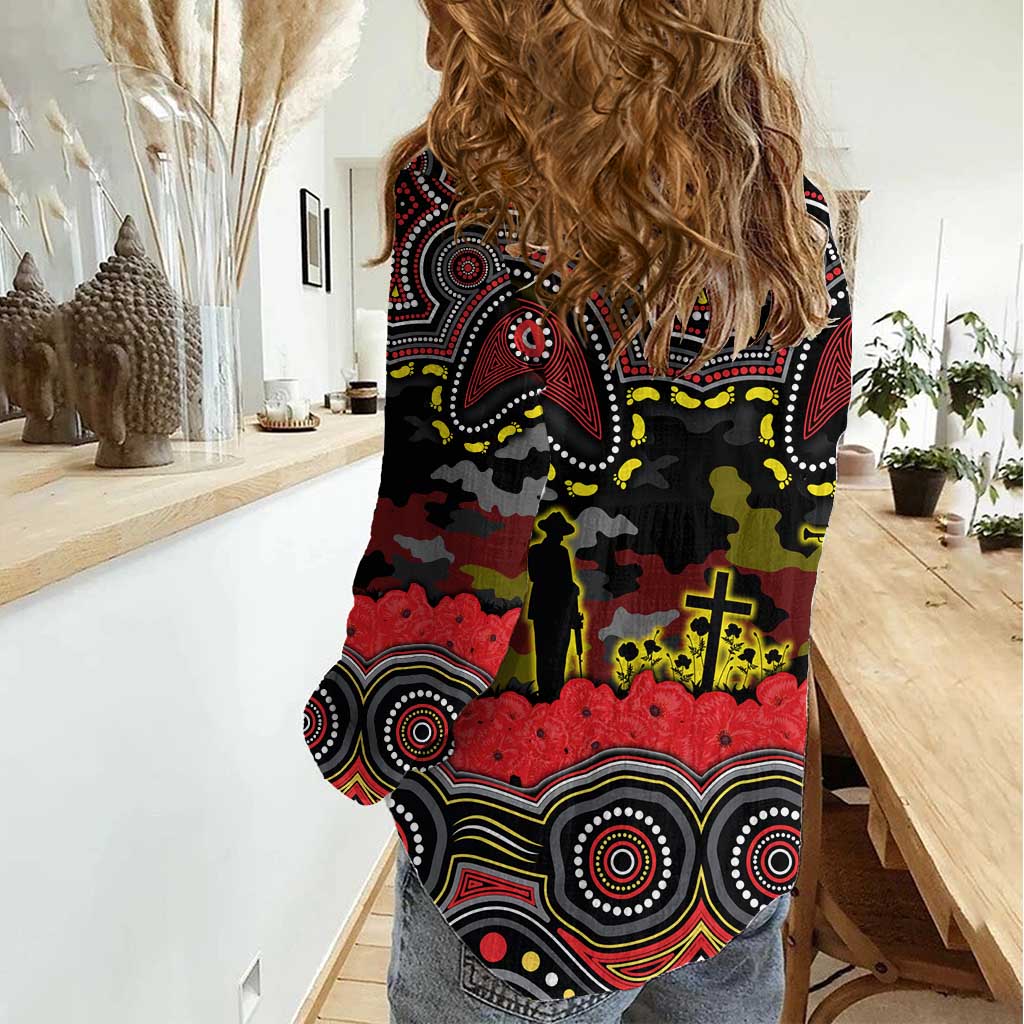 ANZAC Day Penrith Panthers Women Casual Shirt Military Memorial Aboriginal Indigenous Art