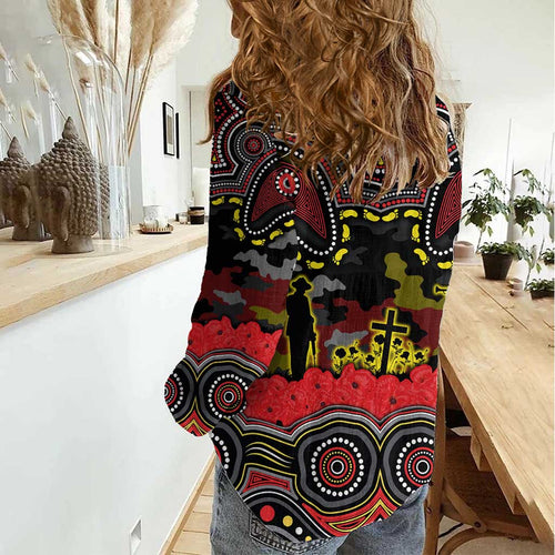 ANZAC Day Penrith Panthers Women Casual Shirt Military Memorial Aboriginal Indigenous Art