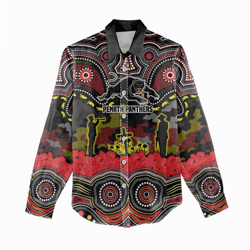 ANZAC Day Penrith Panthers Women Casual Shirt Military Memorial Aboriginal Indigenous Art