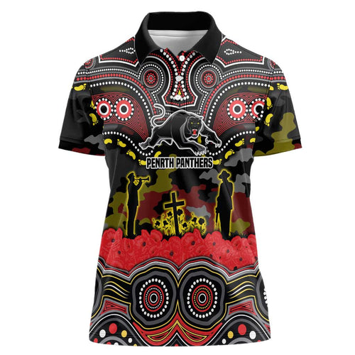 ANZAC Day Penrith Panthers Women Polo Shirt Military Memorial Aboriginal Indigenous Art