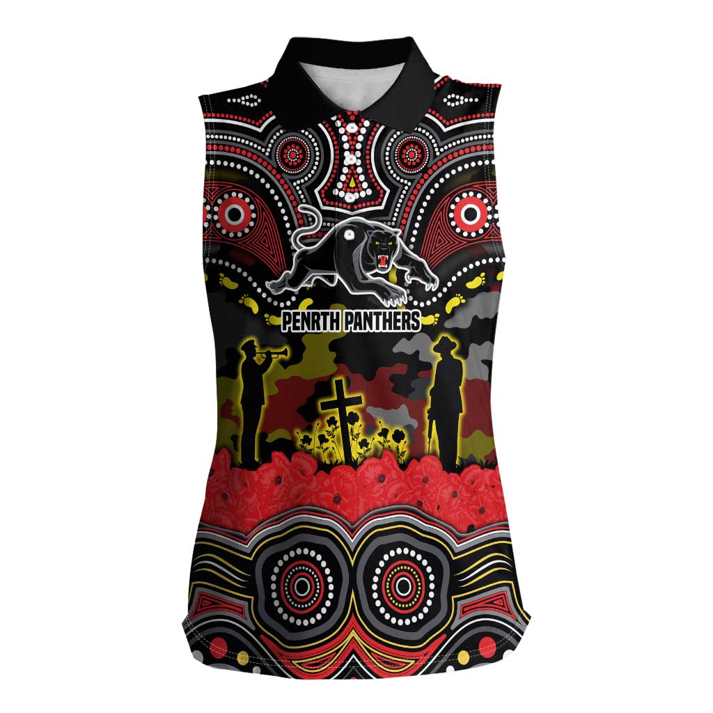 ANZAC Day Penrith Panthers Women Sleeveless Polo Shirt Military Memorial Aboriginal Indigenous Art