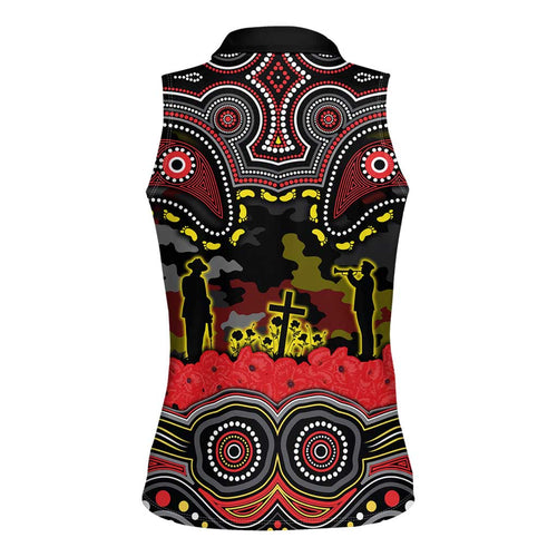 ANZAC Day Penrith Panthers Women Sleeveless Polo Shirt Military Memorial Aboriginal Indigenous Art
