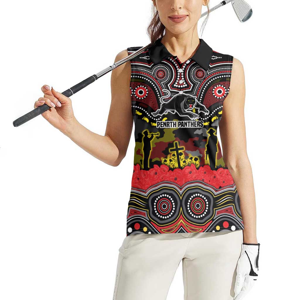 ANZAC Day Penrith Panthers Women Sleeveless Polo Shirt Military Memorial Aboriginal Indigenous Art