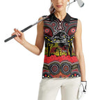 ANZAC Day Penrith Panthers Women Sleeveless Polo Shirt Military Memorial Aboriginal Indigenous Art