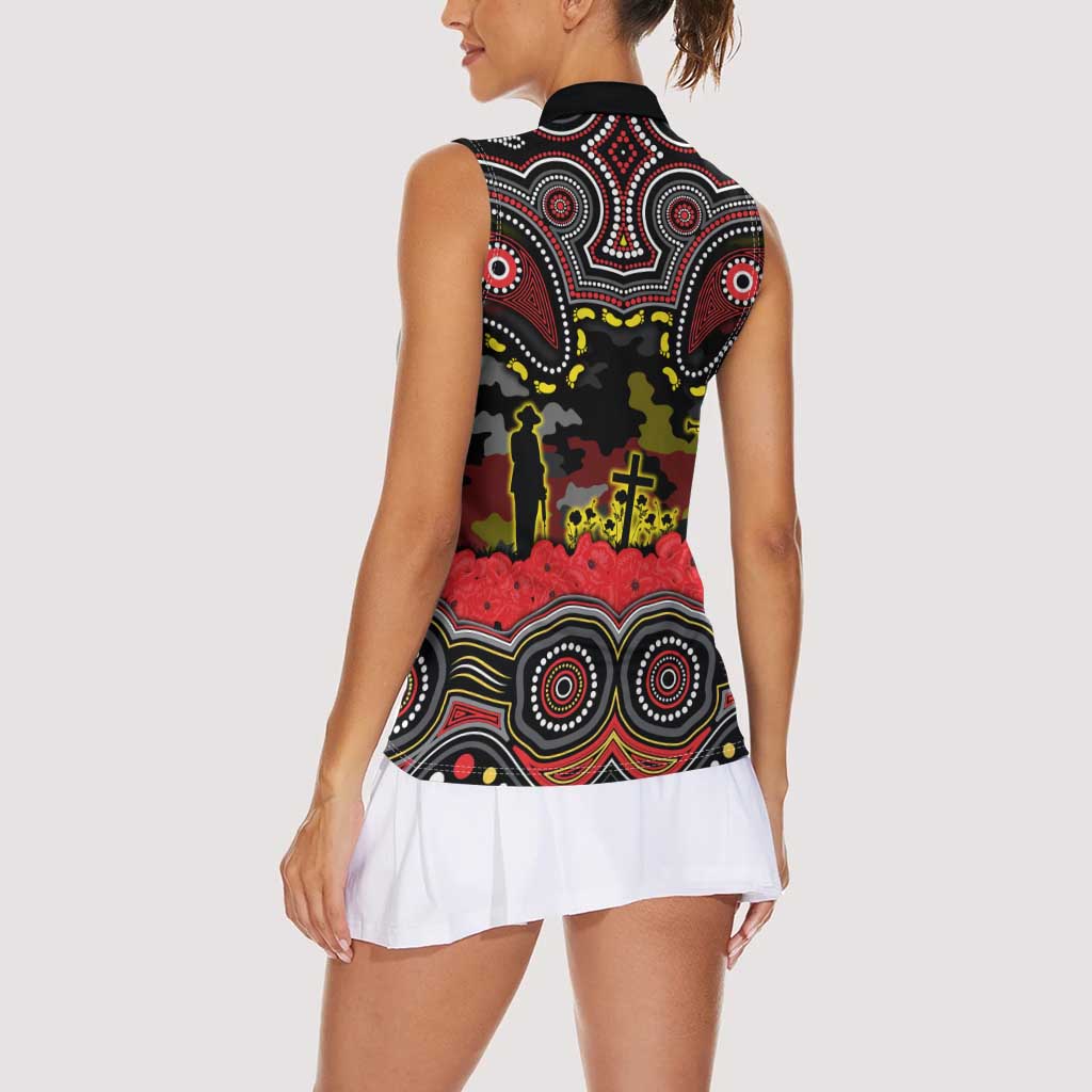 ANZAC Day Penrith Panthers Women Sleeveless Polo Shirt Military Memorial Aboriginal Indigenous Art