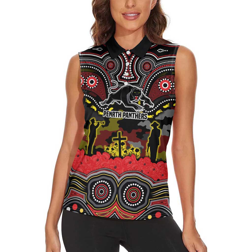 ANZAC Day Penrith Panthers Women Sleeveless Polo Shirt Military Memorial Aboriginal Indigenous Art