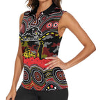 ANZAC Day Penrith Panthers Women Sleeveless Polo Shirt Military Memorial Aboriginal Indigenous Art